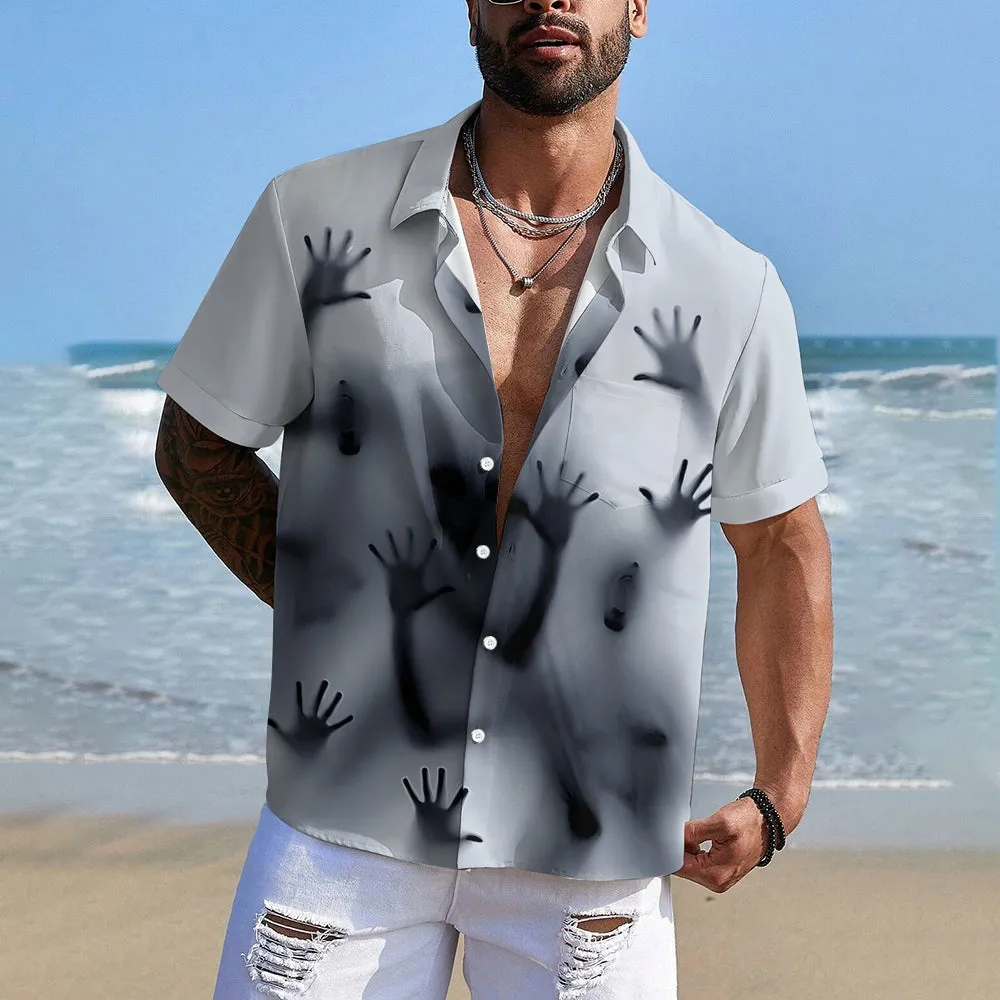 Men's Ghost Print Casual Fashion Short Sleeve Shirt 2307101490
