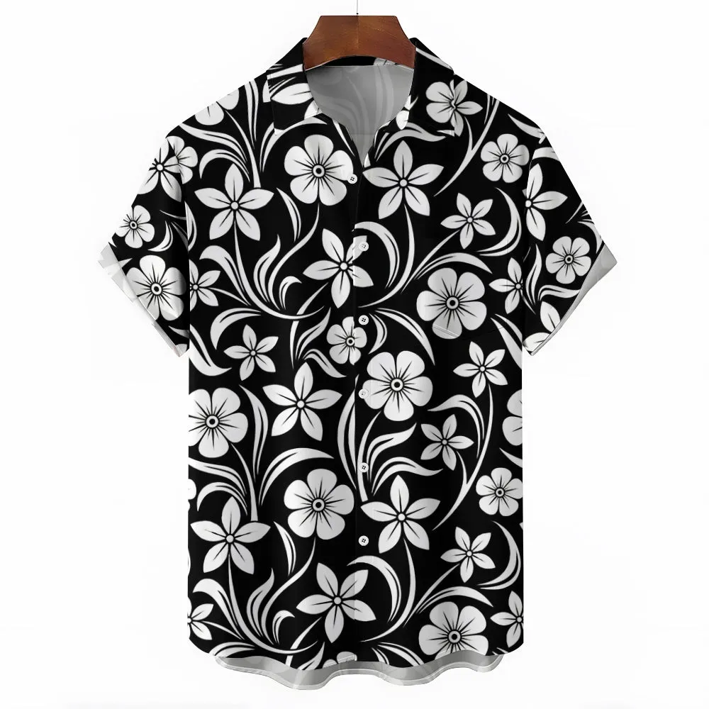 Men's Hawaiian Flowers Print Casual Short Sleeve Shirt 2404001710