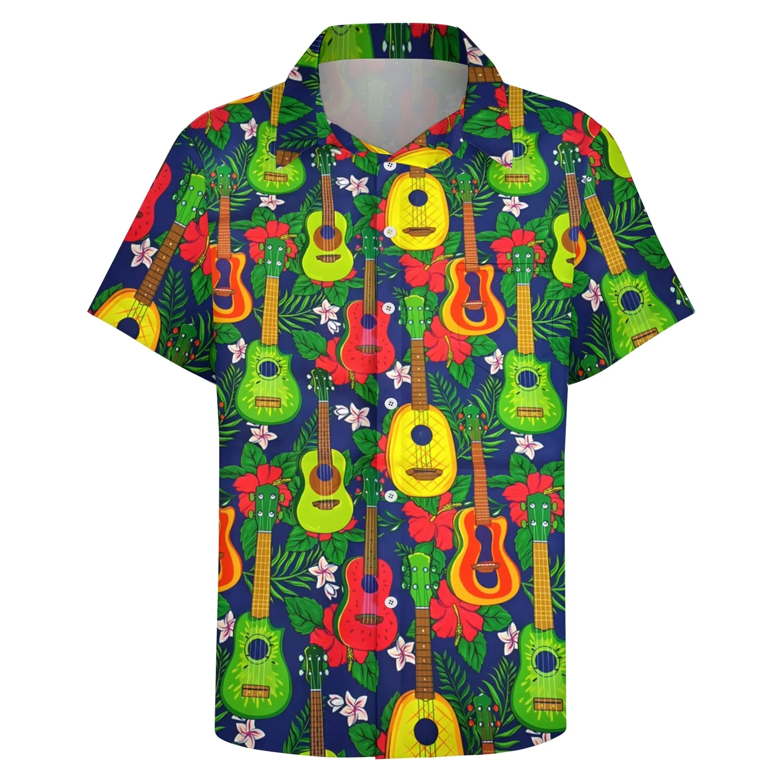 Men's Hawaiian Fruit Guitar Casual Short Sleeve Shirt 2404001360