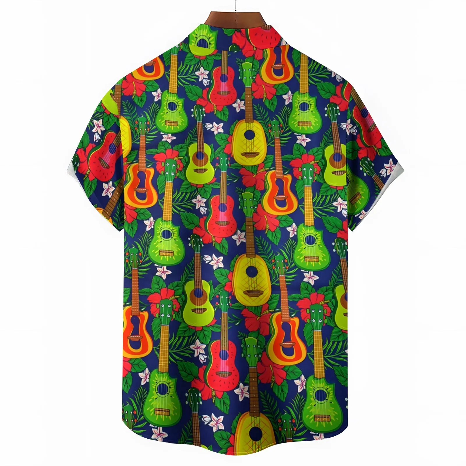 Men's Hawaiian Fruit Guitar Casual Short Sleeve Shirt 2404001360