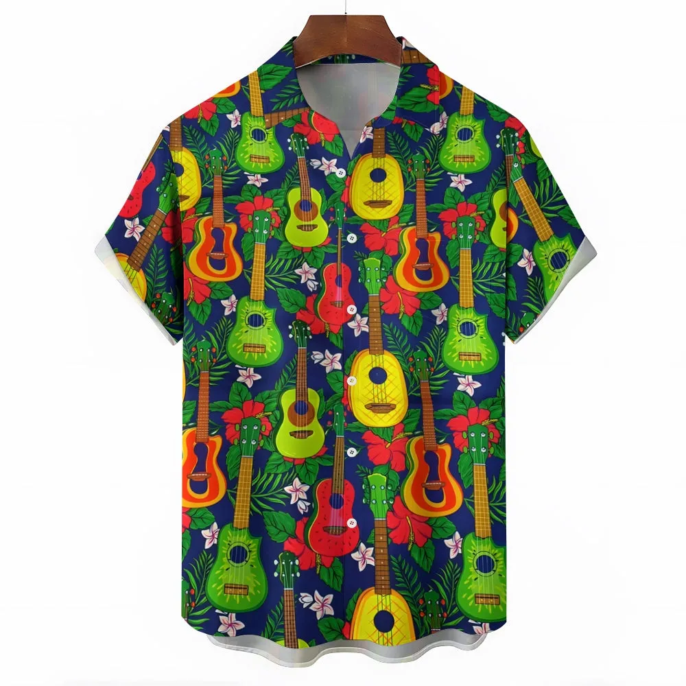 Men's Hawaiian Fruit Guitar Casual Short Sleeve Shirt 2404001360