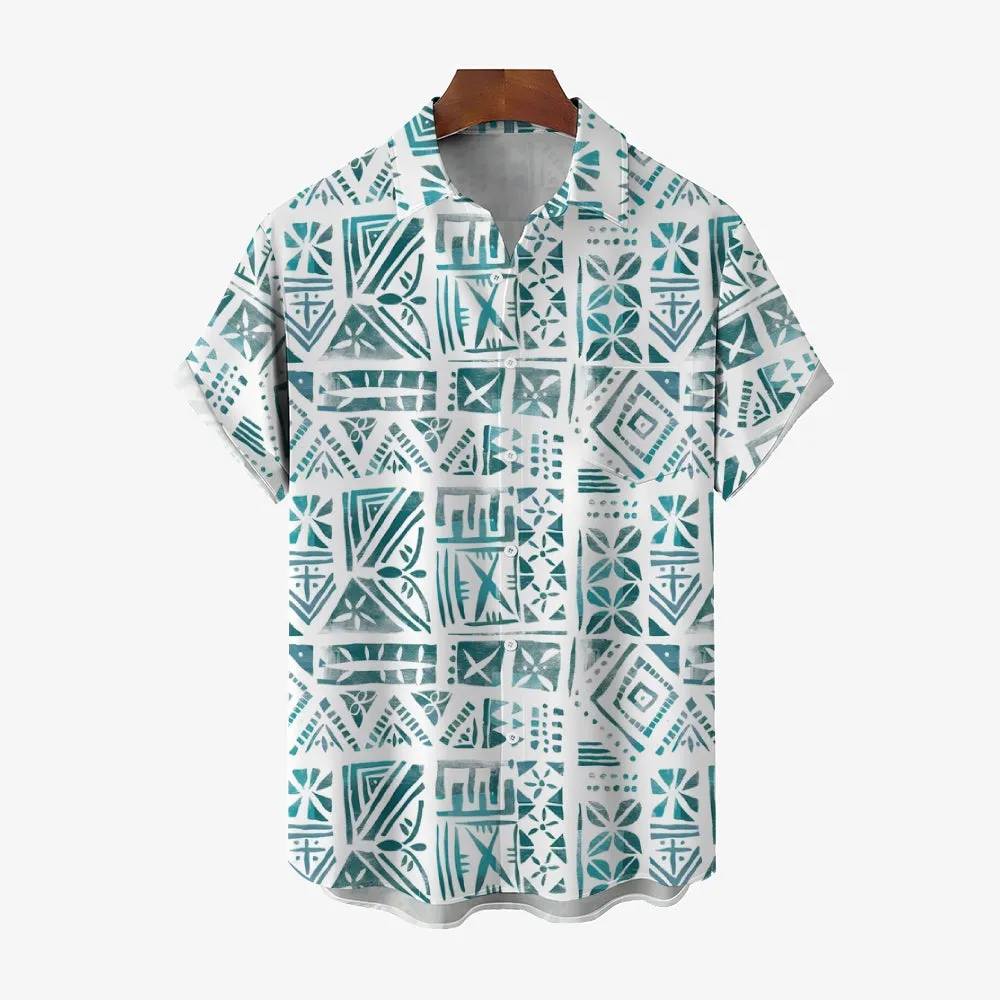 Men's Hawaiian Geometric Print Casual Short Sleeve Shirt 2306105295