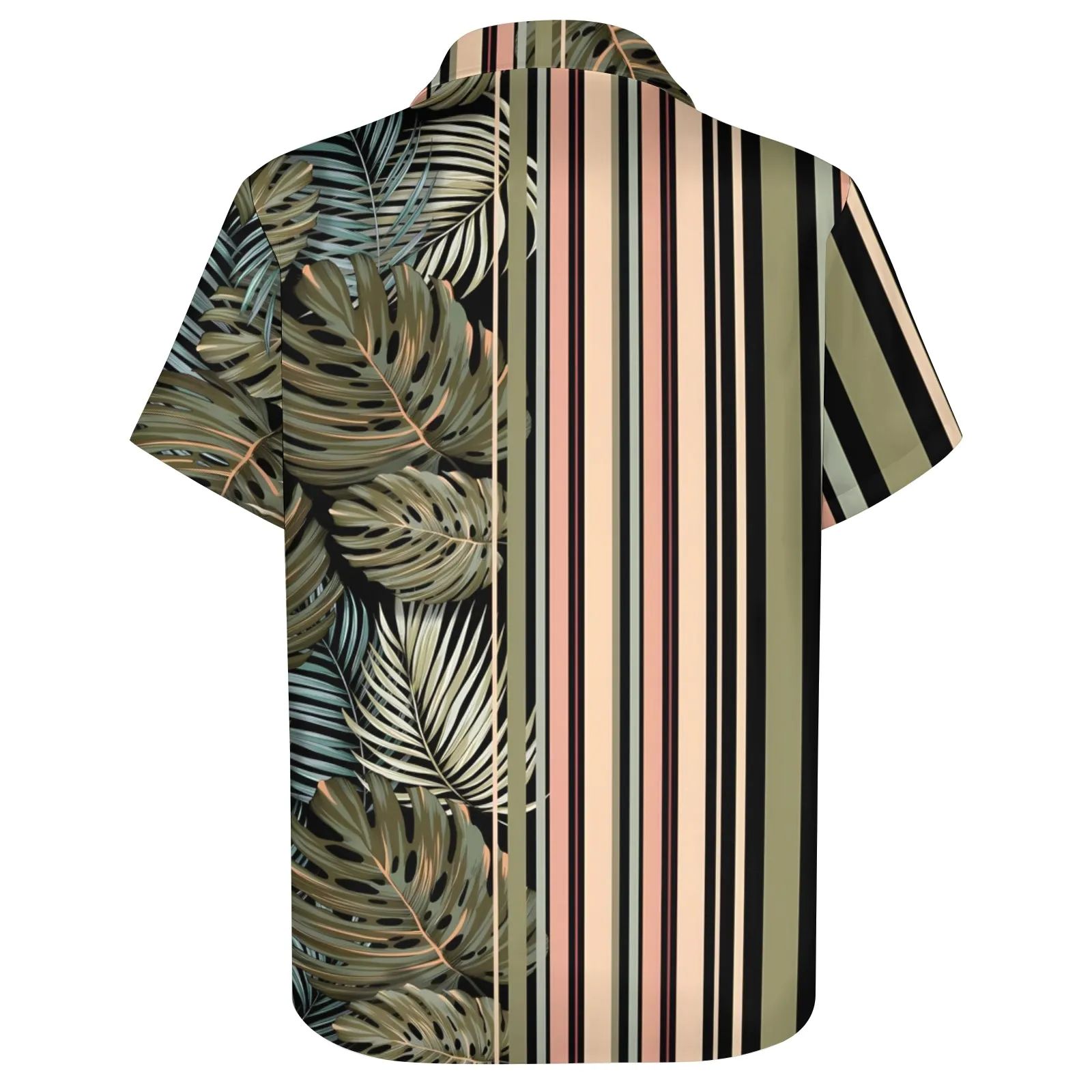 Men's Hawaiian Stripes And Tropical Plant Print Casual Short Sleeve Shirt 2404001394