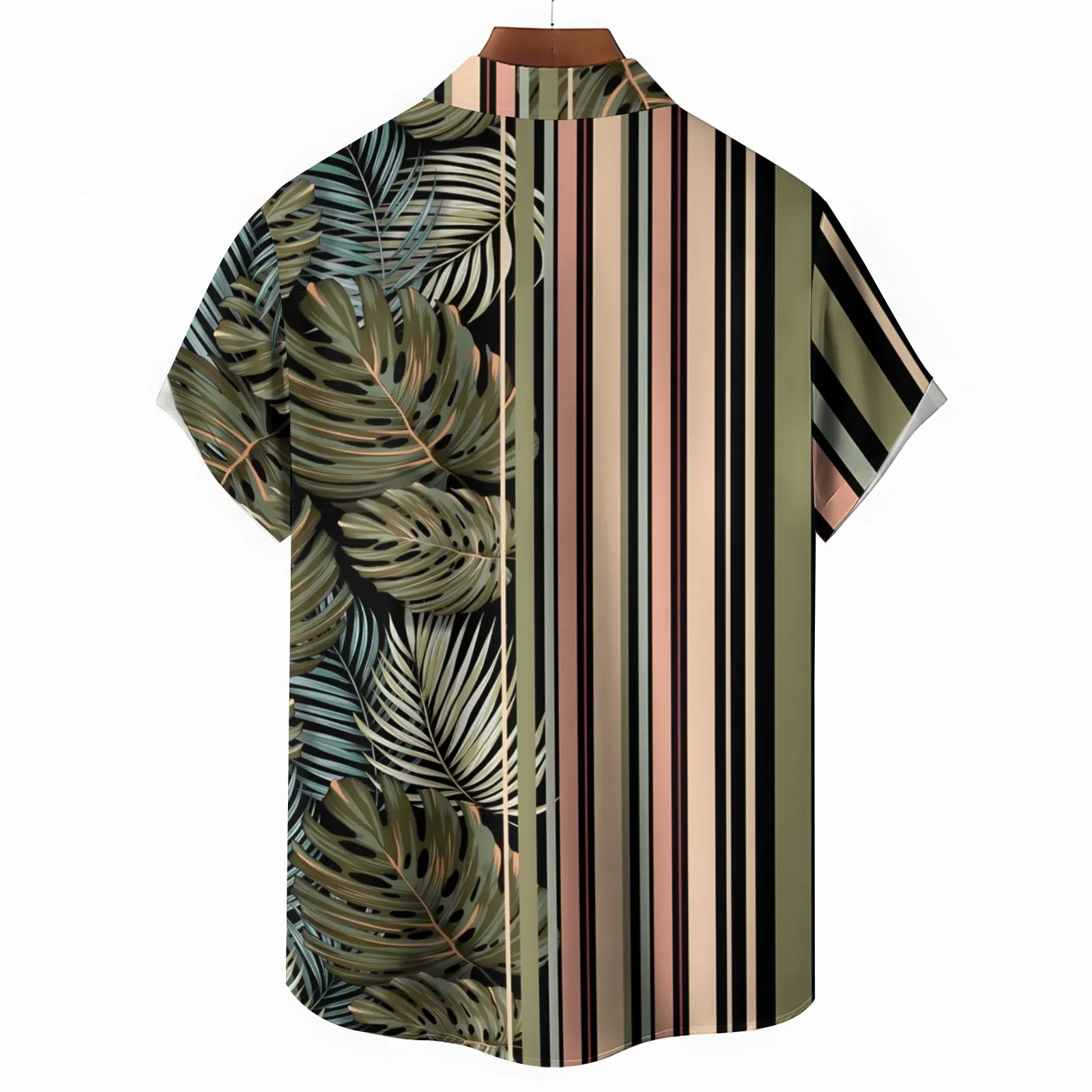 Men's Hawaiian Stripes And Tropical Plant Print Casual Short Sleeve Shirt 2404001394