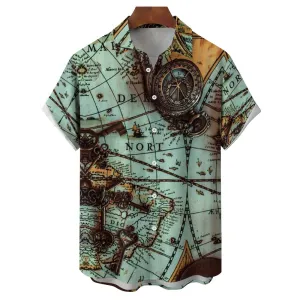 Men's Map Casual Short Sleeve Shirt 2312000522