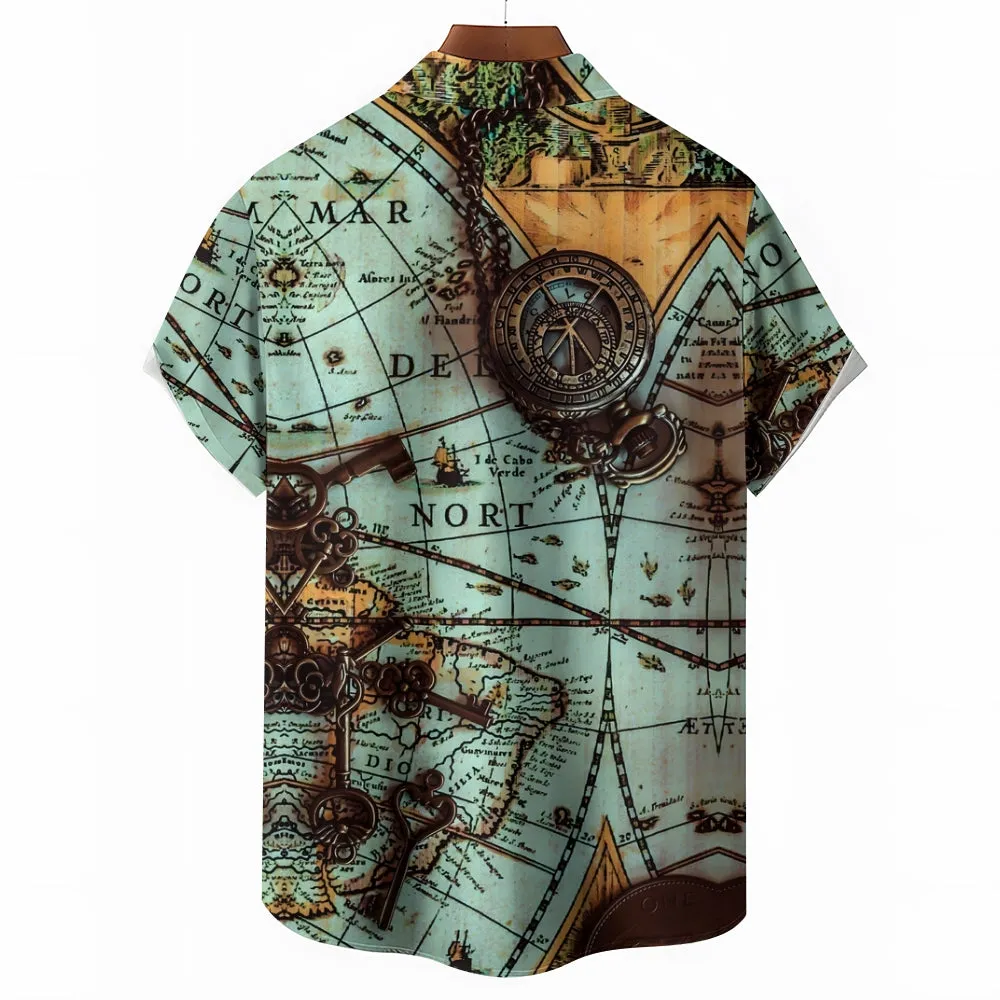 Men's Map Casual Short Sleeve Shirt 2312000522