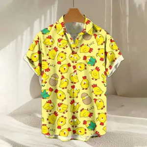 Men's Novelty Chicken Print Casual Short Sleeve Shirt