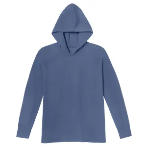Men's Soft 100% Cotton Medium-Weight Long Sleeve Hooded Tee With Cuffs | Denim Blue
