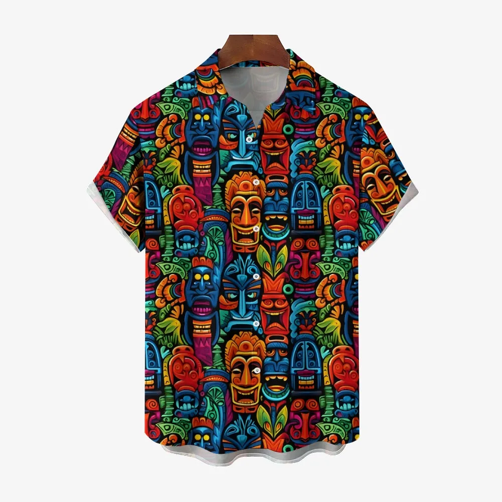Men's Tiki Art Casual Short Sleeve Shirt 2312000241