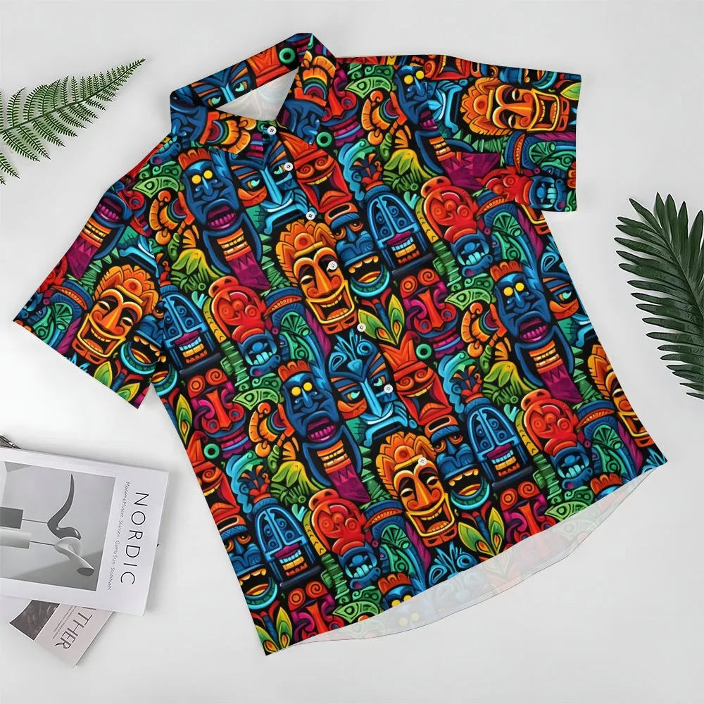 Men's Tiki Art Casual Short Sleeve Shirt 2312000241
