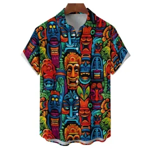 Men's Tiki Art Casual Short Sleeve Shirt 2312000241