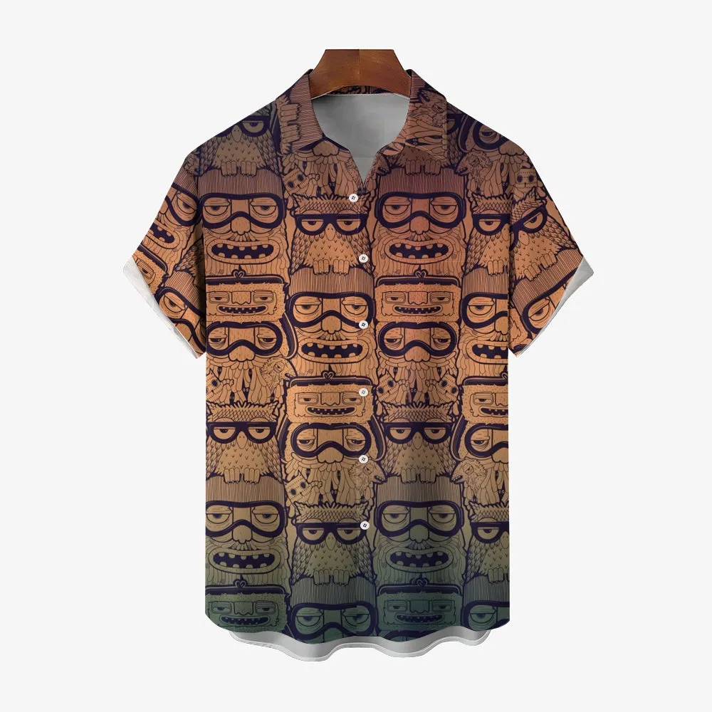 Men's TIKI Art Casual Short Sleeve Shirt 2403000914