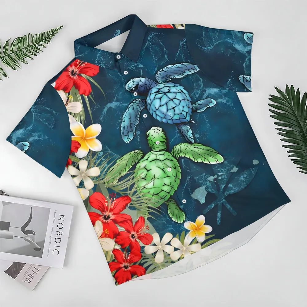 Men's Turtles Print Casual Lapel Button Up Shirt 2410000883