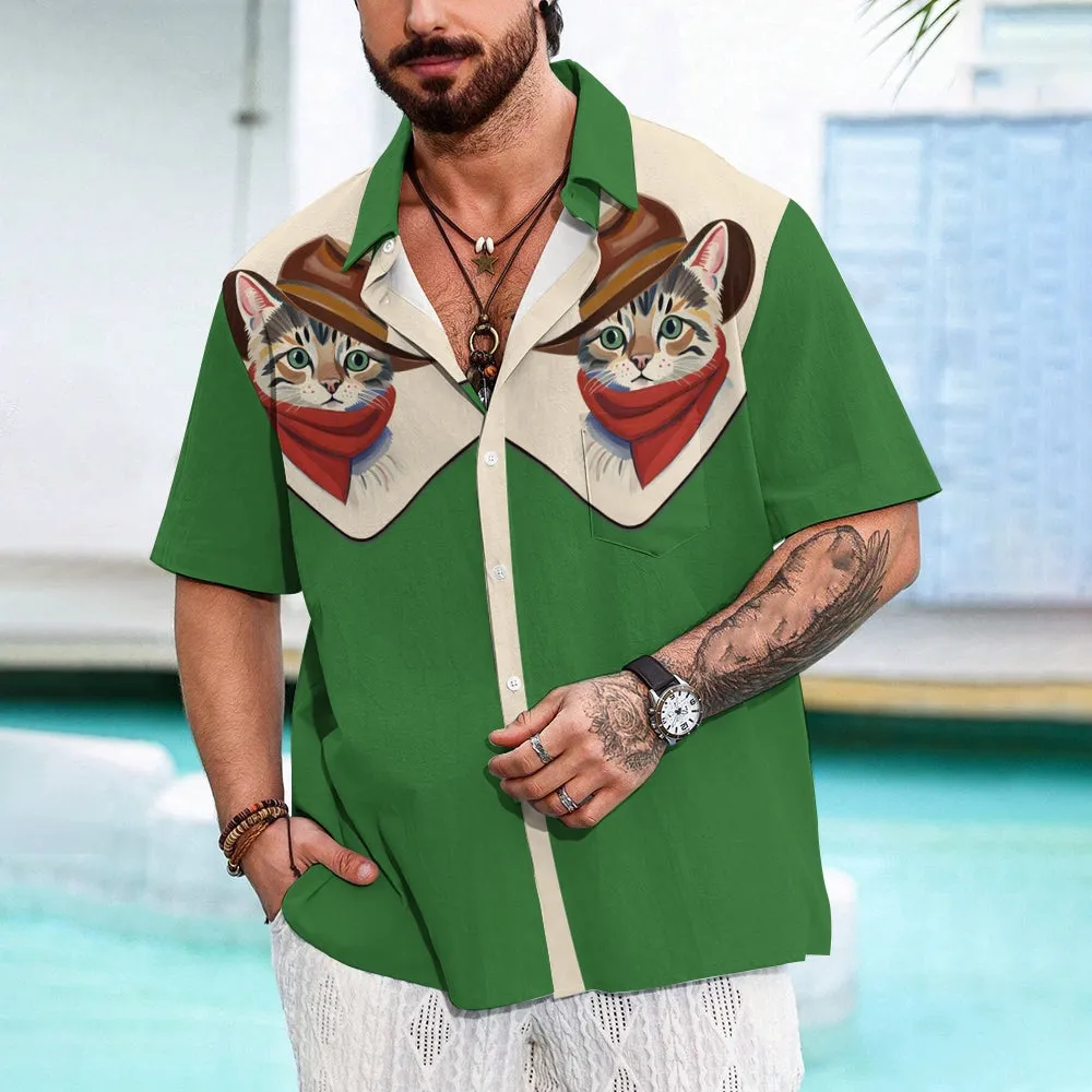 Men's Western Cowcat Print Casual Shirt 2407000774