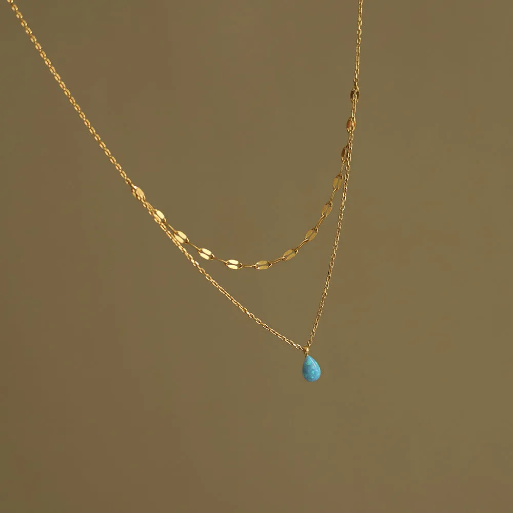Mihmily brand-Blue Tears Ocean Water Drop Double Necklace, Fashionable and Light Luxury