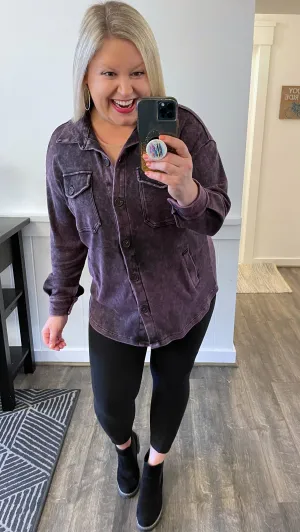 Mineral Washed Shacket in Blackberry