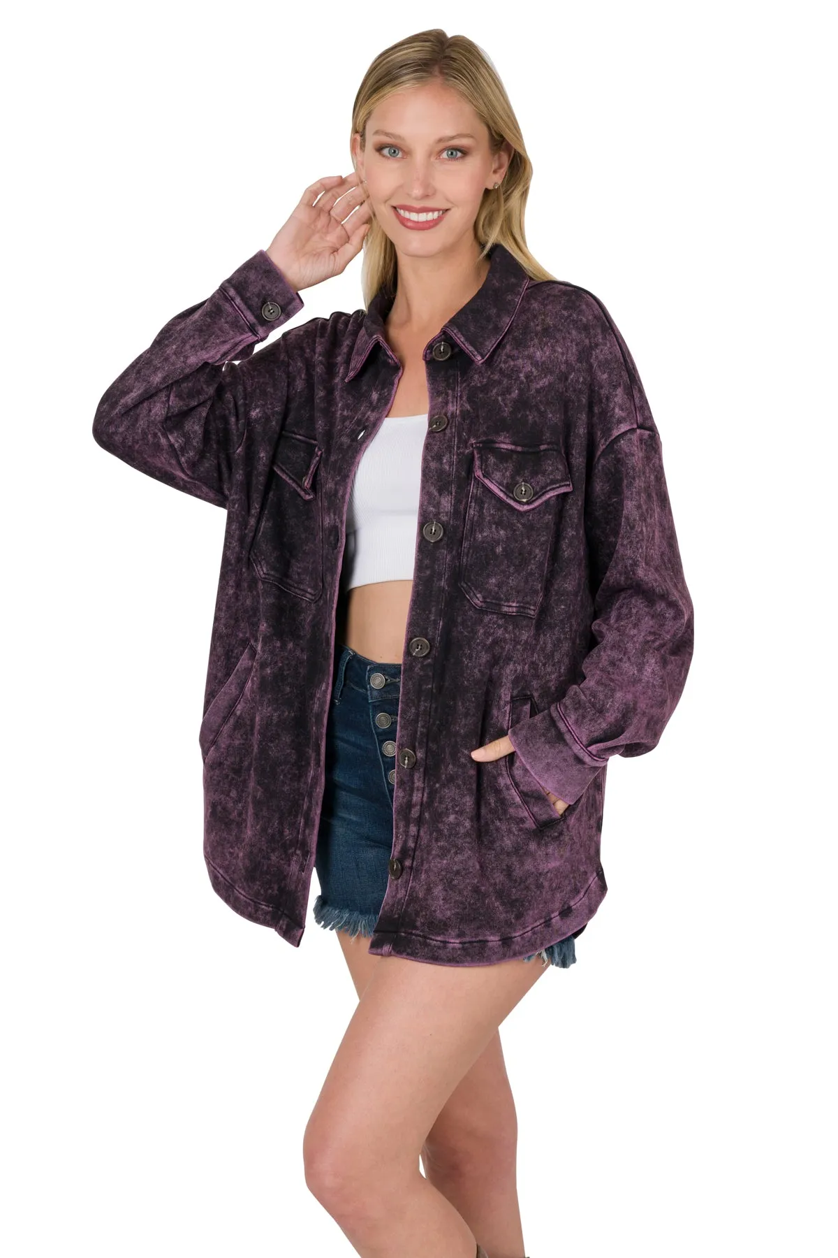 Mineral Washed Shacket in Blackberry