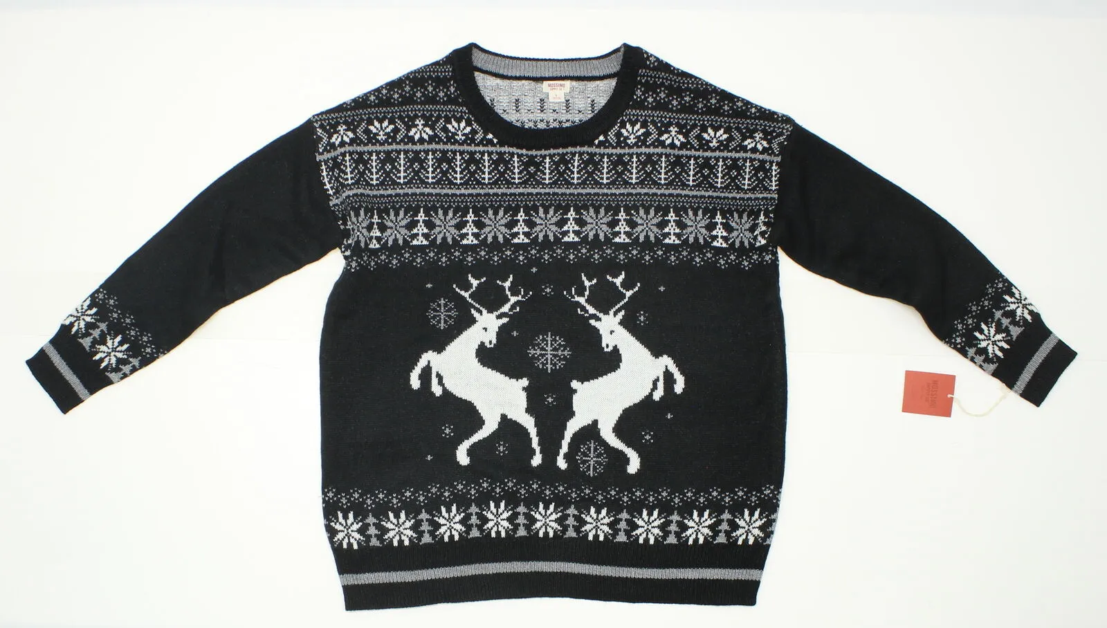 Mossimo Women's Reindeer Pattern Pullover Sweater Black Large