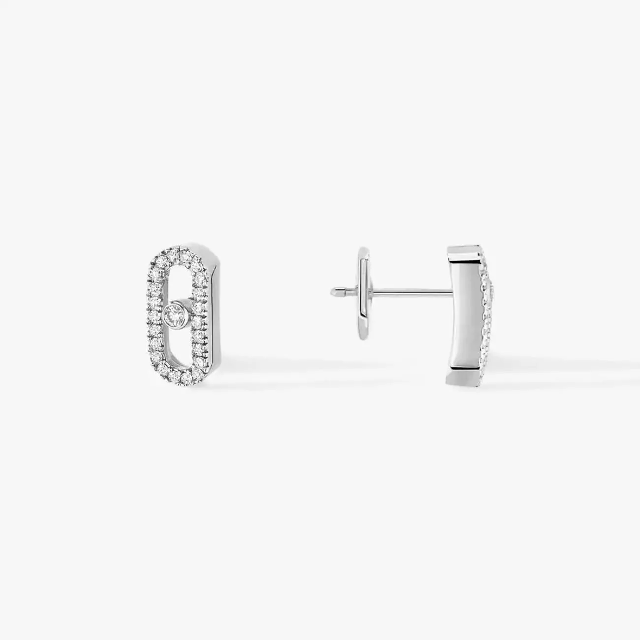 Move Uno 18K White Gold Pavé Diamond Earrings