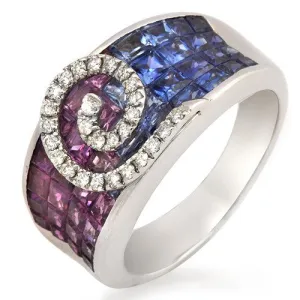 Multicolor Sapphire & Diamond Accented Ring, 18k White Gold