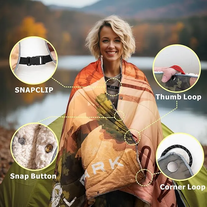 Multipurpose Sherpa-Lined Outdoor Blanket - Waterproof, Windproof, Extra Thick for Camping, Stadium Sporting Events, Beach, Picnic, and Traveling Comfort in Cold Weather - Large 55 X 78