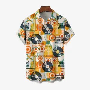 Music Vinyl Record Geometry Casual Short Sleeve Shirt 2403000500