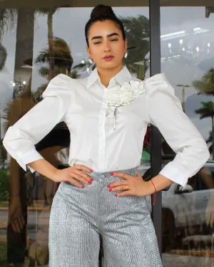My Perfect  Spot  White Floral Botom Down Shirt