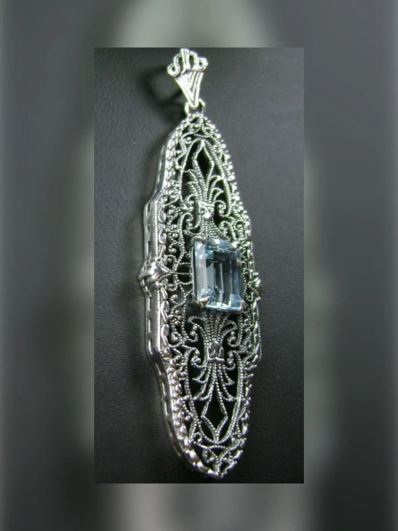 Natural Blue Topaz Pineapple Pendant, Rectangle Gemstone, Antique Vintage Jewelry, #P3