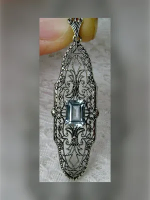 Natural Blue Topaz Pineapple Pendant, Rectangle Gemstone, Antique Vintage Jewelry, #P3