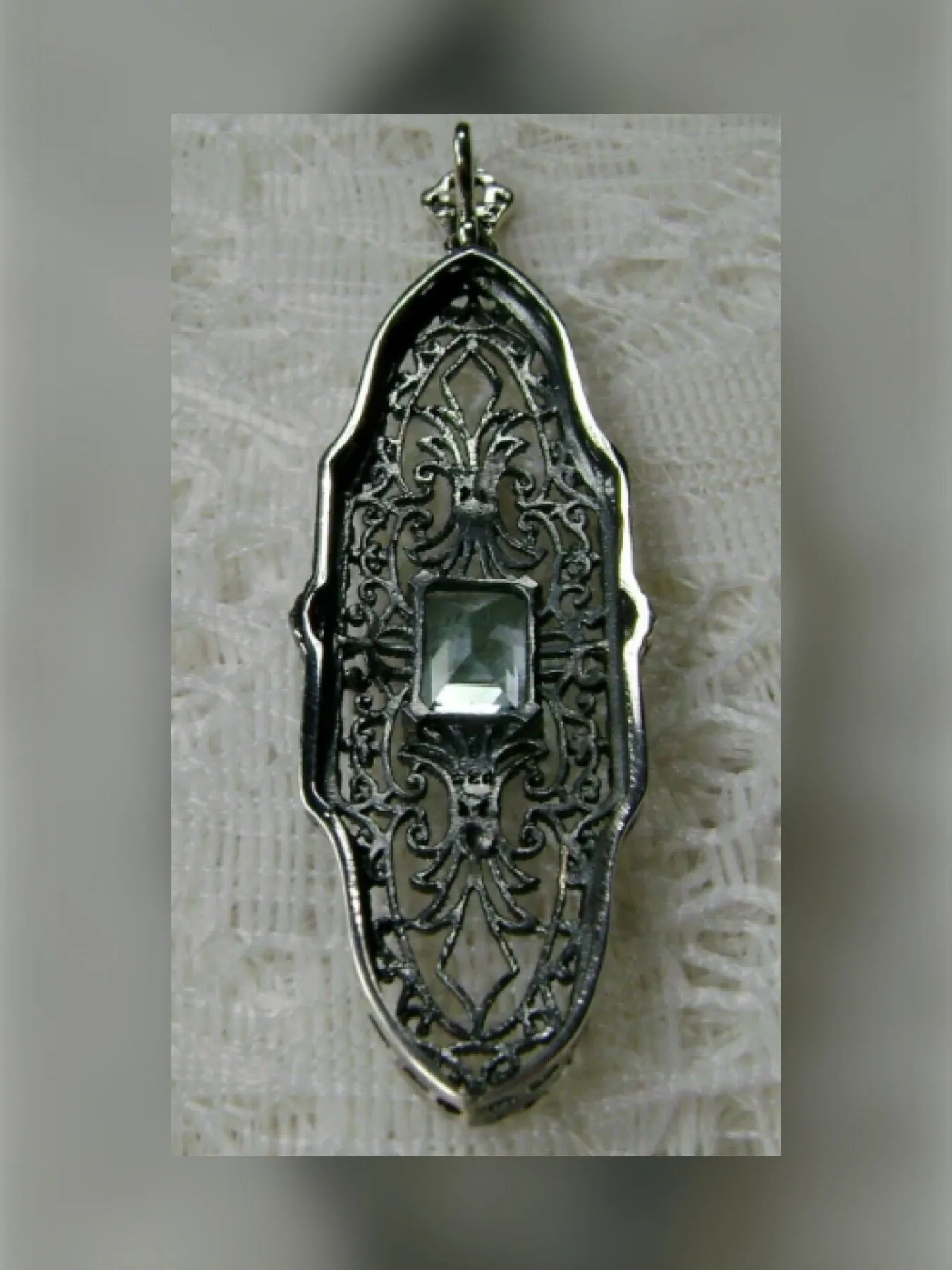 Natural Blue Topaz Pineapple Pendant, Rectangle Gemstone, Antique Vintage Jewelry, #P3