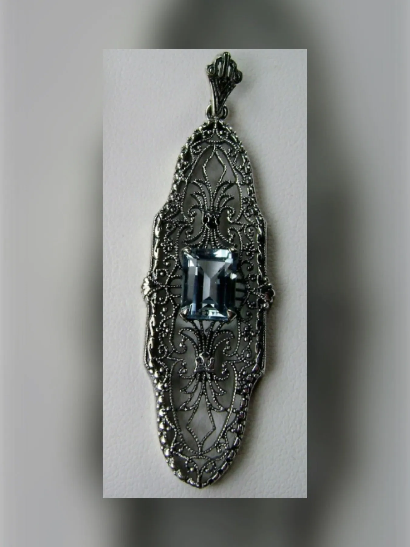 Natural Blue Topaz Pineapple Pendant, Rectangle Gemstone, Antique Vintage Jewelry, #P3