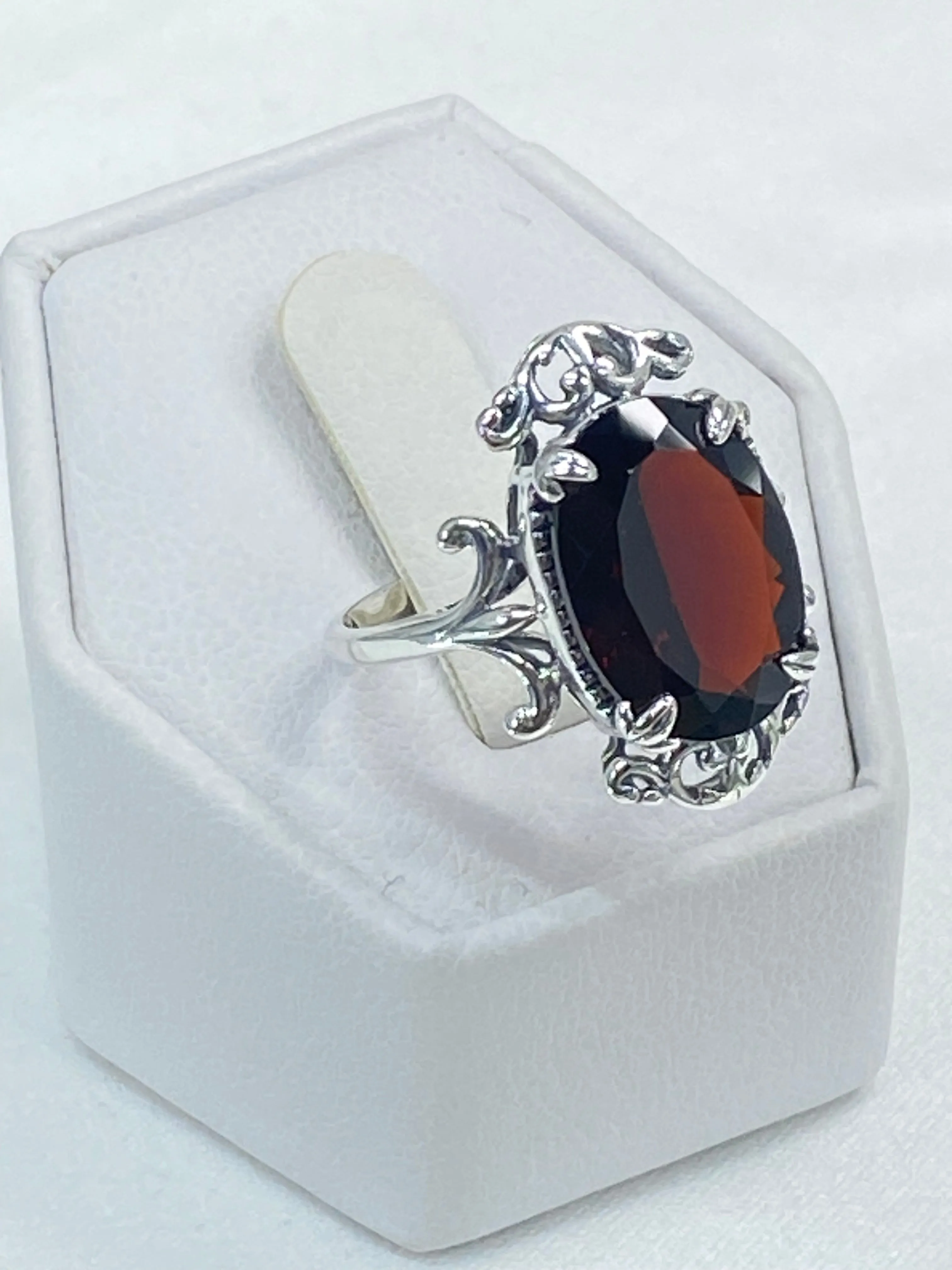 Natural Garnet Ring, Sterling Silver Filigree, Gothic Jewelry, #D84