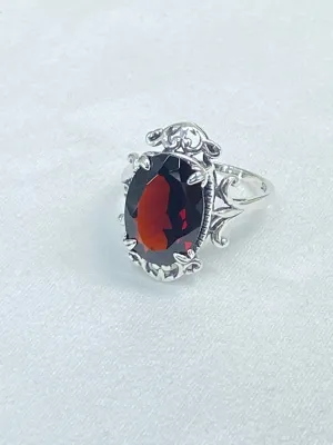 Natural Garnet Ring, Sterling Silver Filigree, Gothic Jewelry, #D84