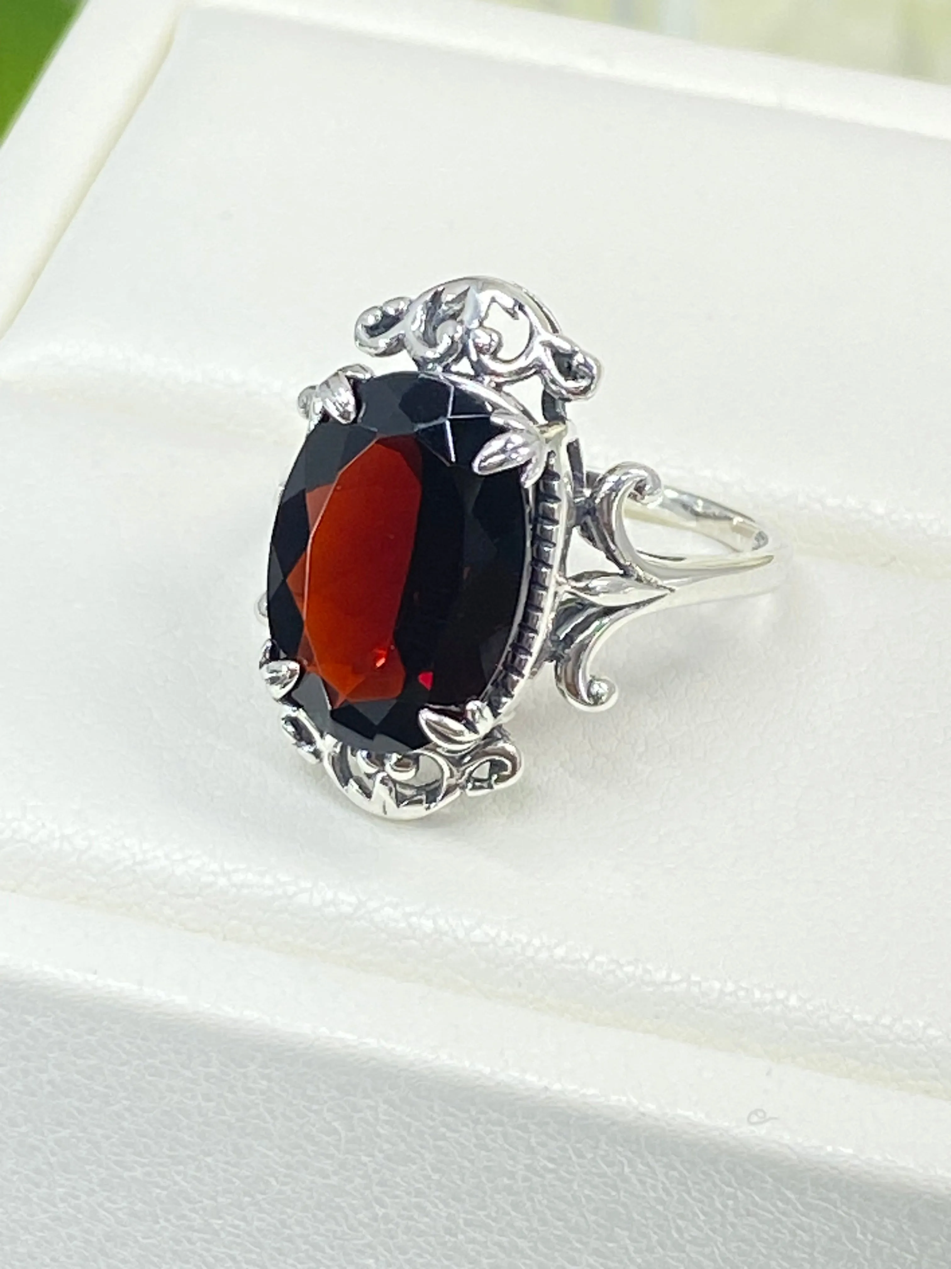 Natural Garnet Ring, Sterling Silver Filigree, Gothic Jewelry, #D84