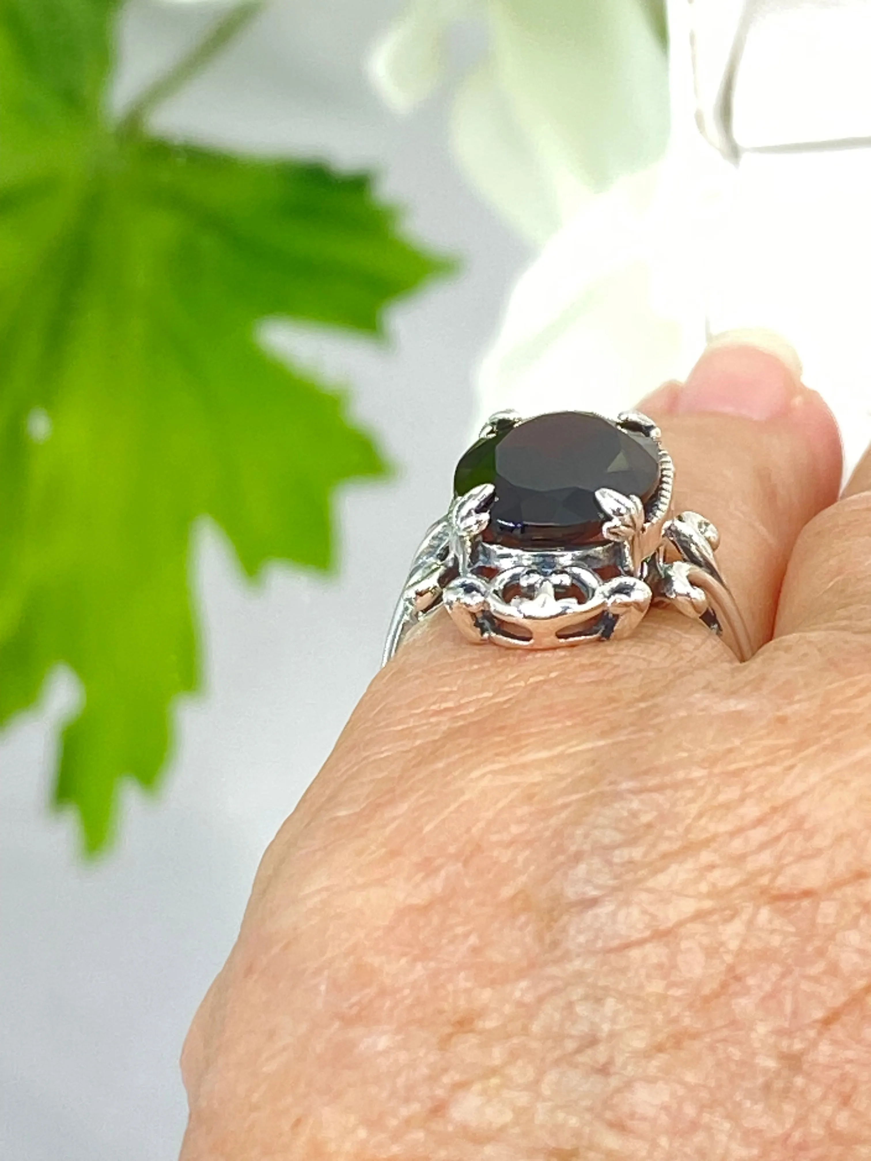Natural Garnet Ring, Sterling Silver Filigree, Gothic Jewelry, #D84