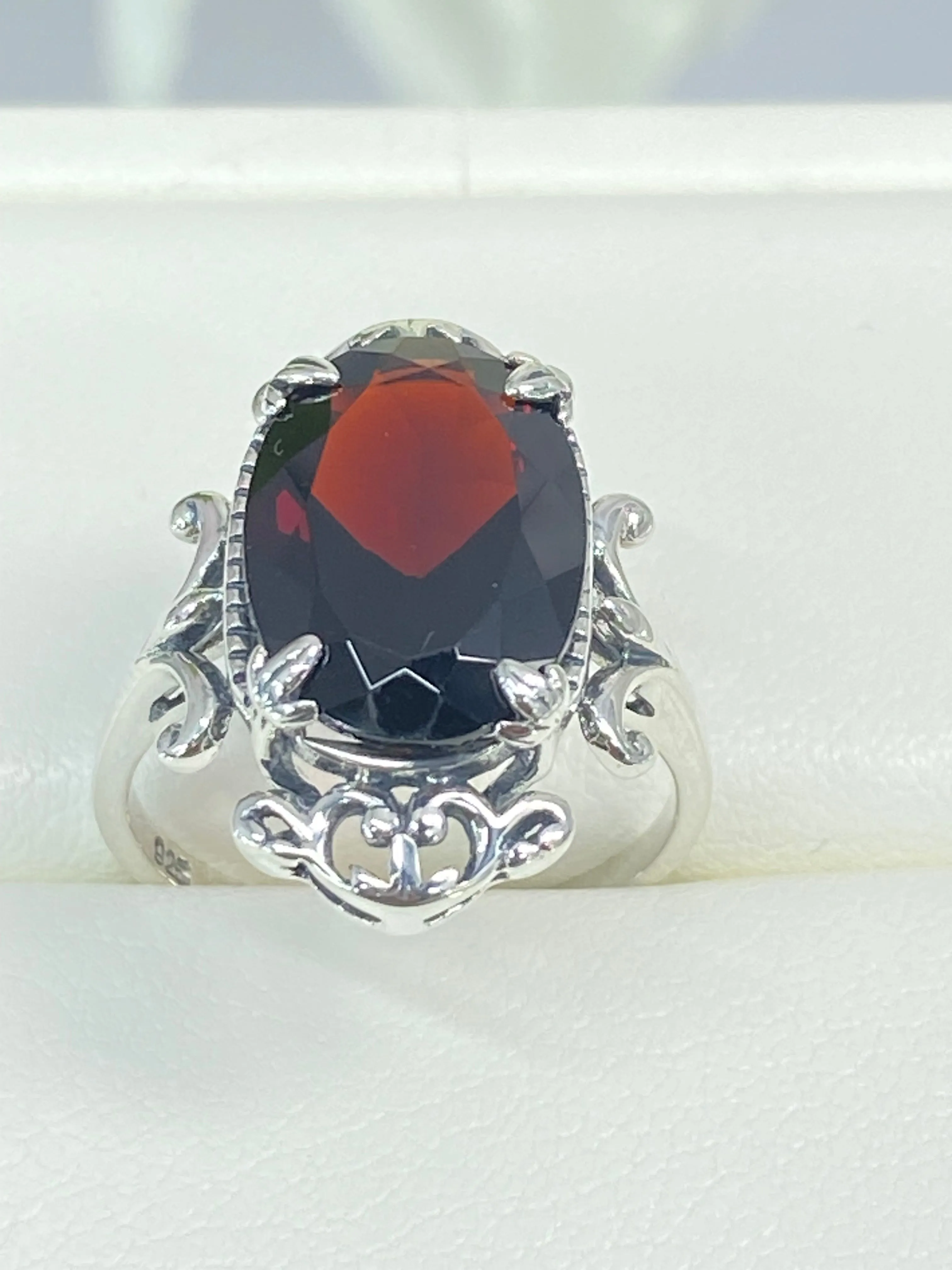 Natural Garnet Ring, Sterling Silver Filigree, Gothic Jewelry, #D84