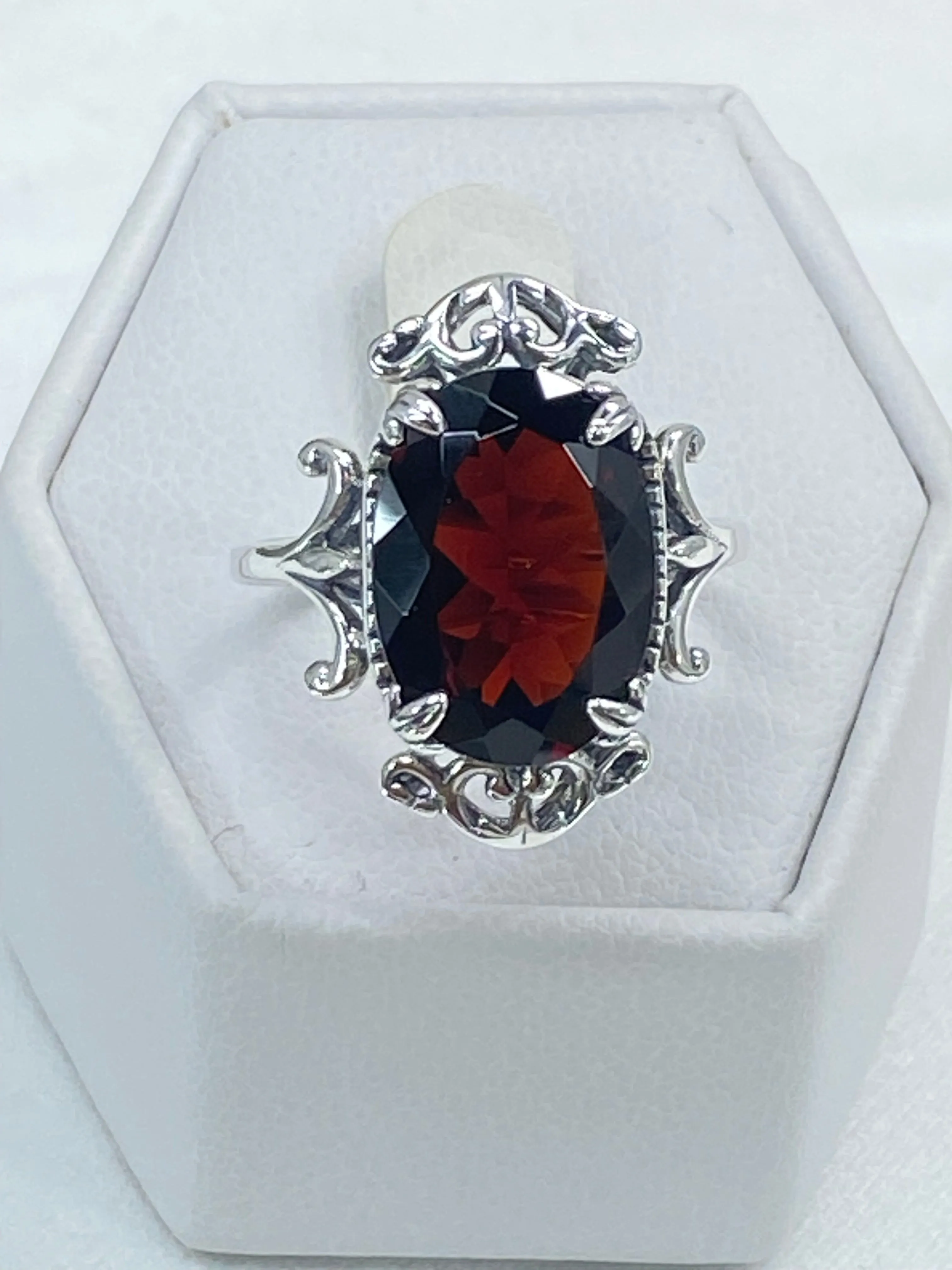 Natural Garnet Ring, Sterling Silver Filigree, Gothic Jewelry, #D84