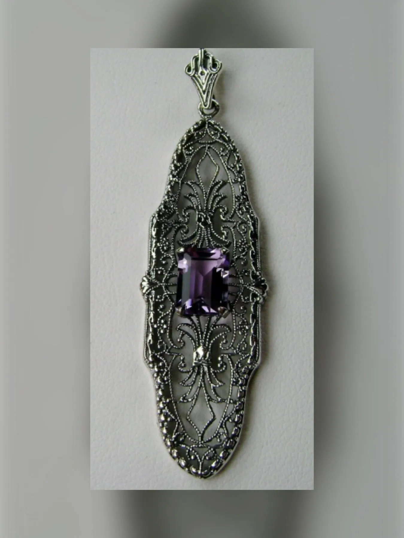 Natural Purple Amethyst Pineapple Pendant, Rectangle Gemstone, Antique Vintage Jewelry, #P3
