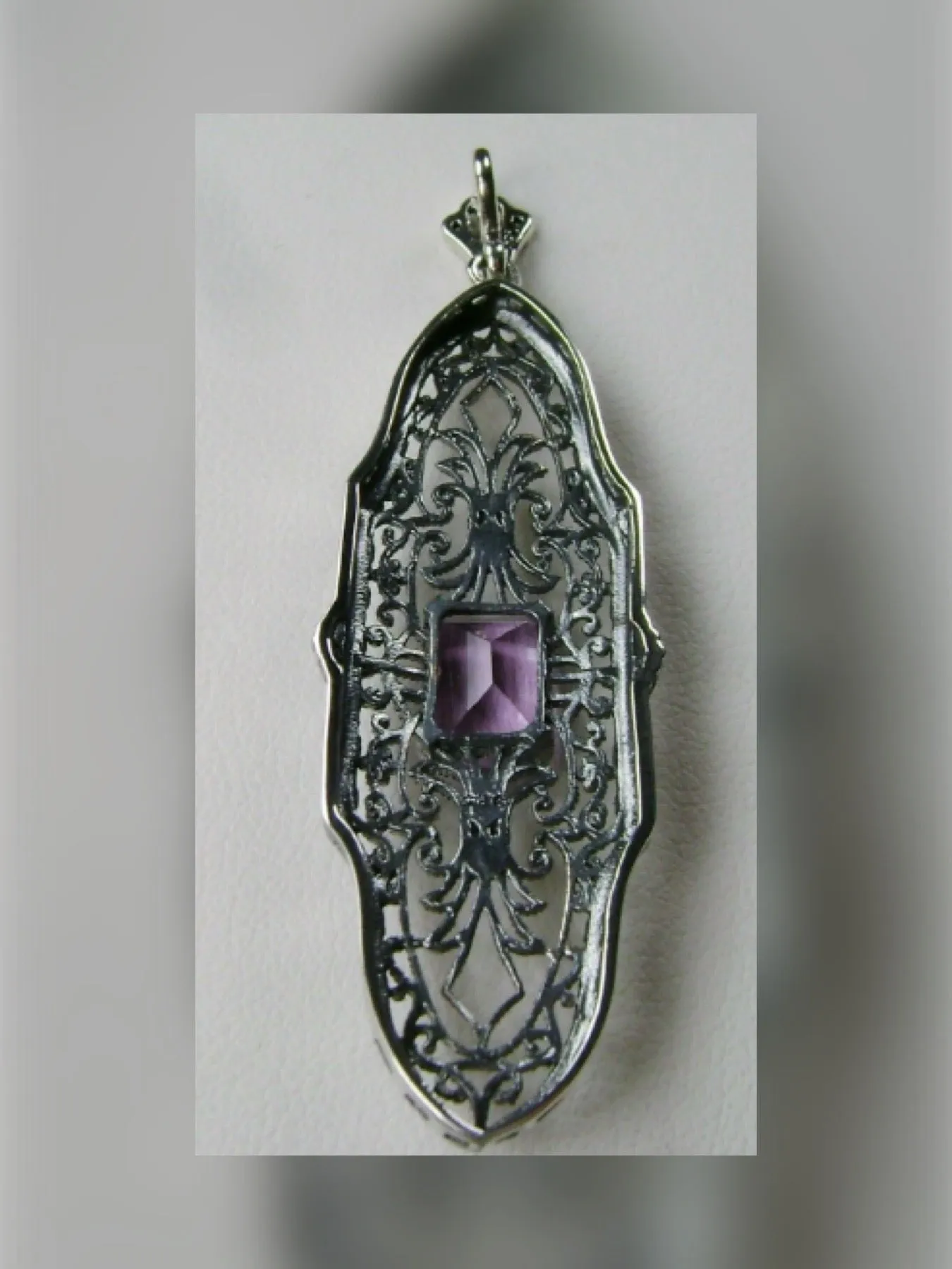 Natural Purple Amethyst Pineapple Pendant, Rectangle Gemstone, Antique Vintage Jewelry, #P3