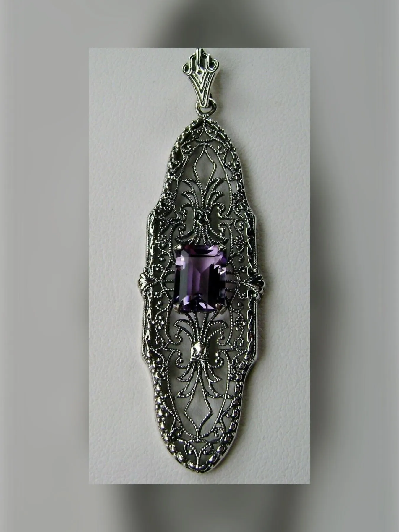 Natural Purple Amethyst Pineapple Pendant, Rectangle Gemstone, Antique Vintage Jewelry, #P3