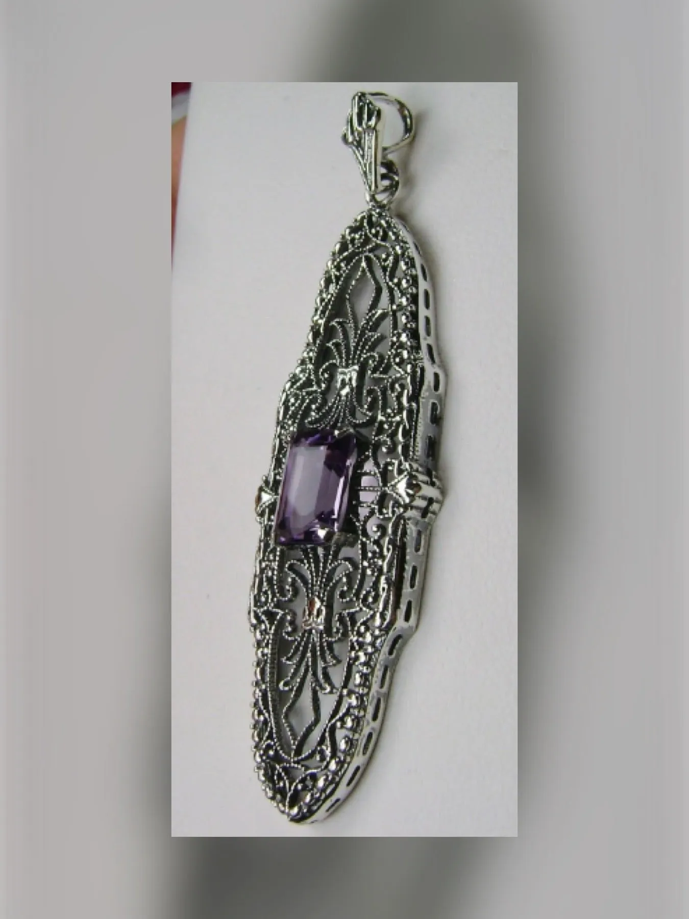 Natural Purple Amethyst Pineapple Pendant, Rectangle Gemstone, Antique Vintage Jewelry, #P3