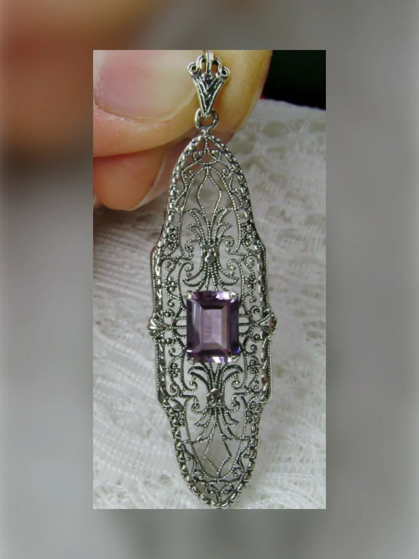 Natural Purple Amethyst Pineapple Pendant, Rectangle Gemstone, Antique Vintage Jewelry, #P3