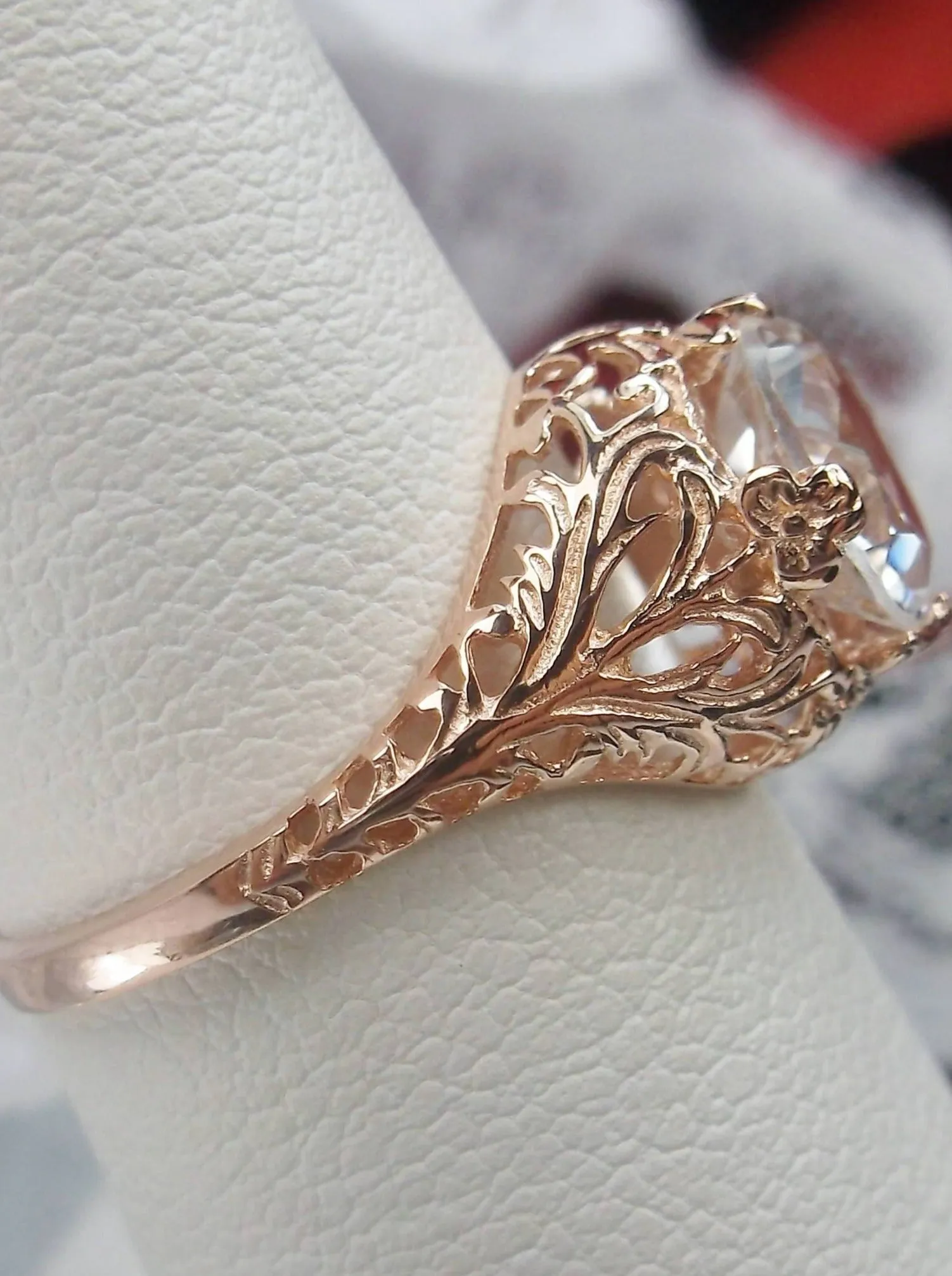 Natural White Topaz, Rose Gold Filigree, Victorian Jewelry D198