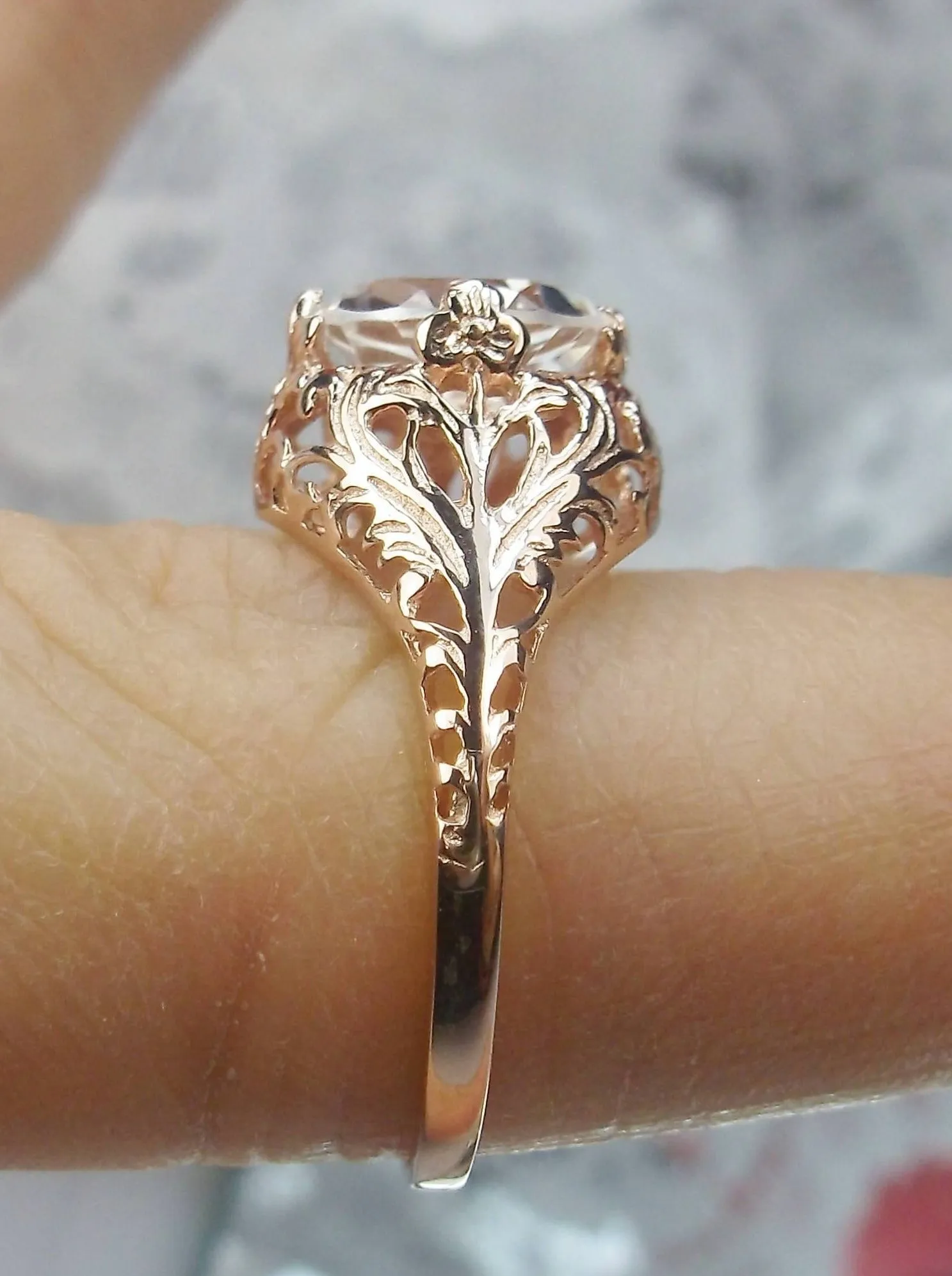 Natural White Topaz, Rose Gold Filigree, Victorian Jewelry D198
