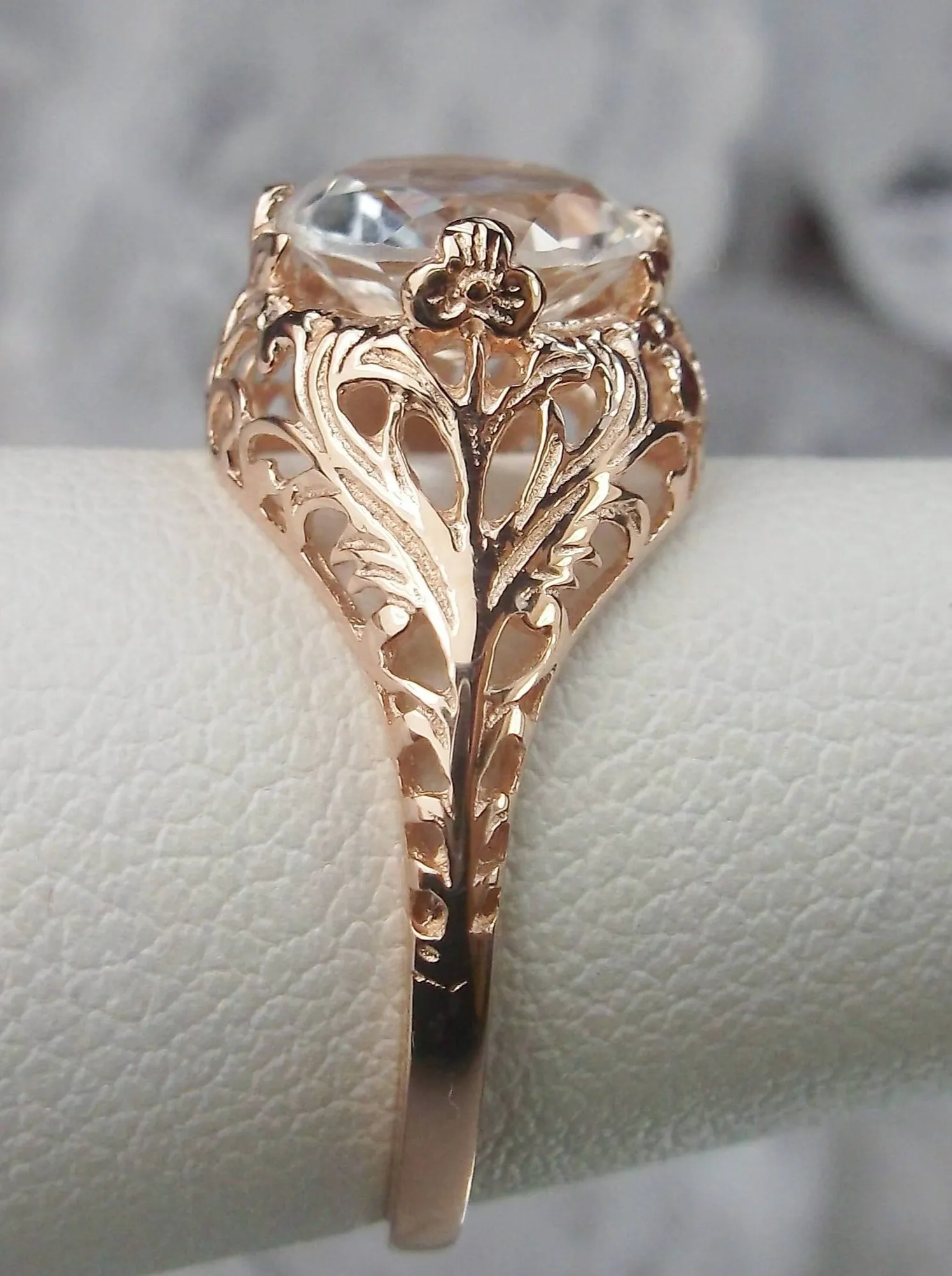 Natural White Topaz, Rose Gold Filigree, Victorian Jewelry D198