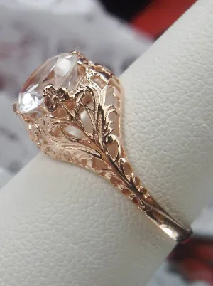 Natural White Topaz, Rose Gold Filigree, Victorian Jewelry D198