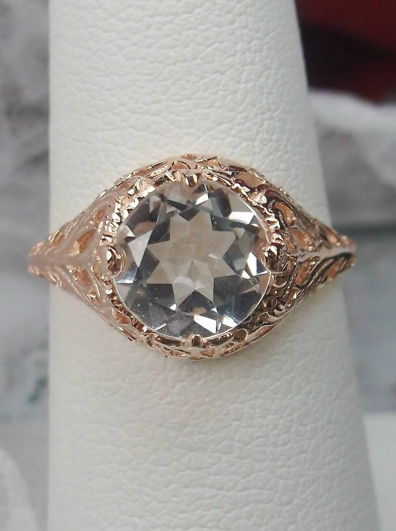 Natural White Topaz, Rose Gold Filigree, Victorian Jewelry D198