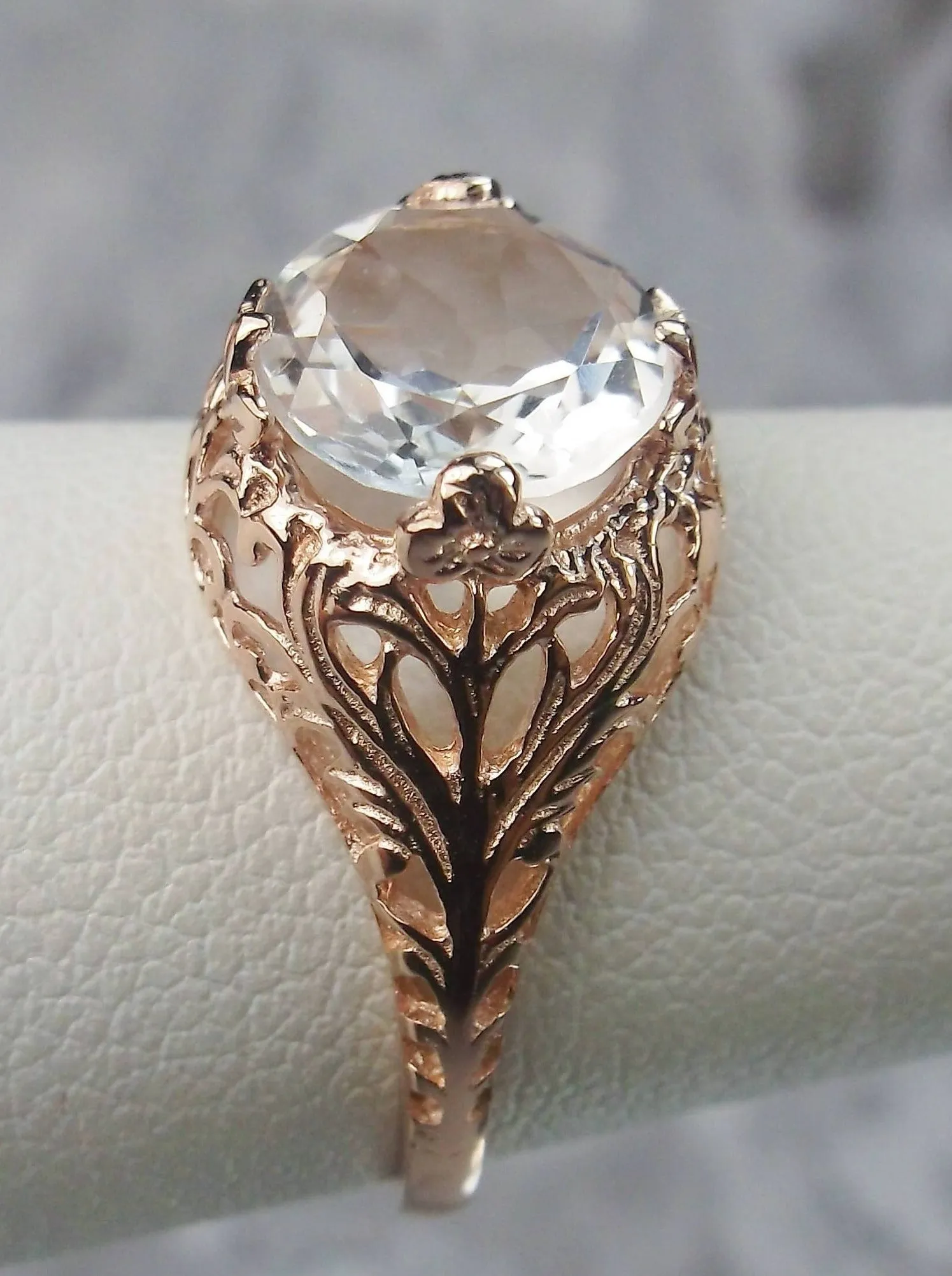 Natural White Topaz, Rose Gold Filigree, Victorian Jewelry D198