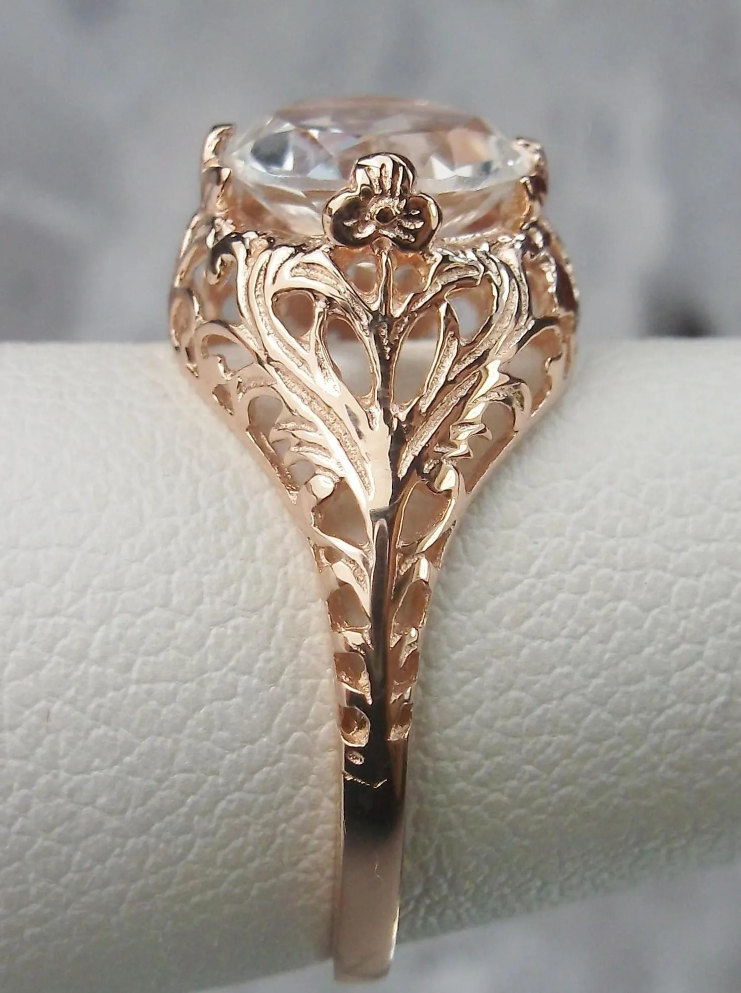 Natural White Topaz, Rose Gold Filigree, Victorian Jewelry D198