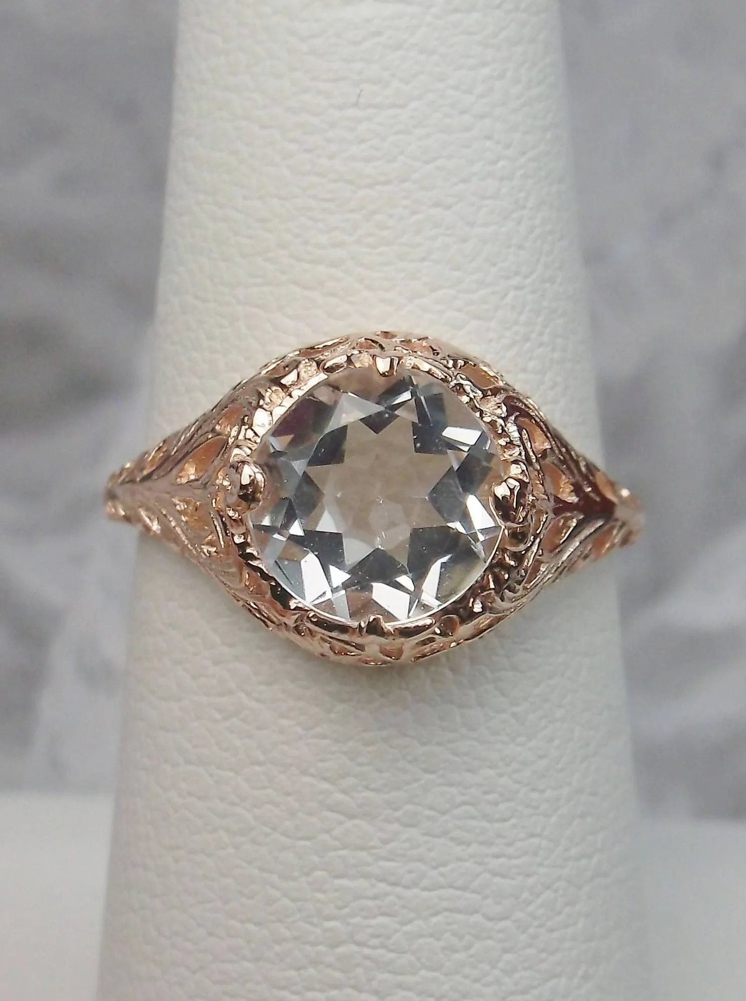 Natural White Topaz, Rose Gold Filigree, Victorian Jewelry D198